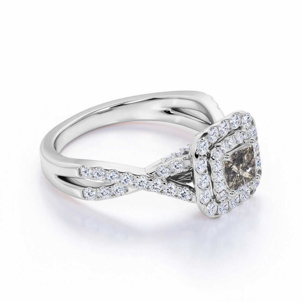 Celebration Jewelry Simple Texture Cluster 1.15 Ct Princess Salt and Pepper Diamond Engagement Ring