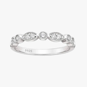 Simple Symbol fixed size 925 Sterling Silver Wedding Band Eternity Stackable Ring