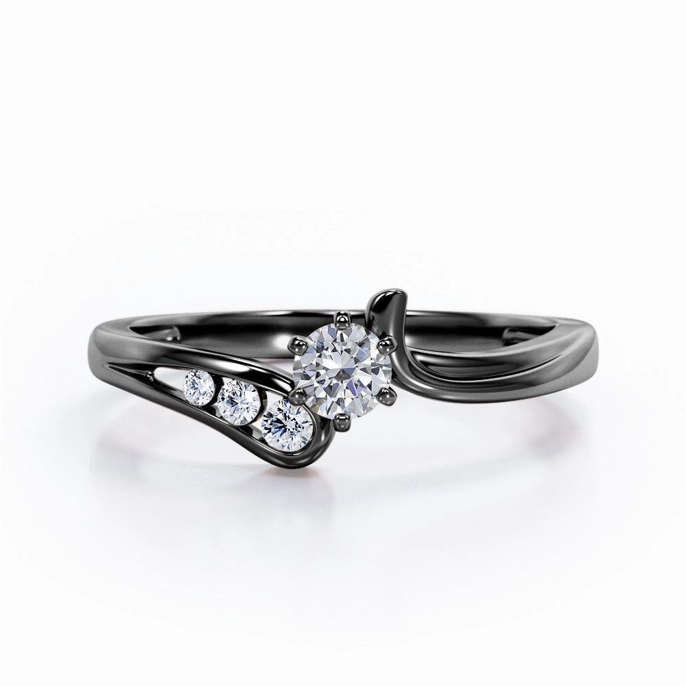 Exclusive Accessory Six-Prong Tension - 0.3 TCW Round Cut Diamond - Flush Channel Engagement Ring - 10K White Gold