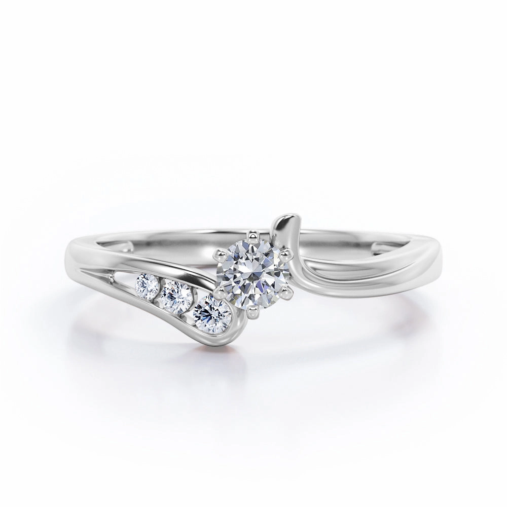 Six-Prong Tension - 0.3 TCW Round Cut Diamond - Flush Channel Engagement Ring - 10K White Gold Polished Edge