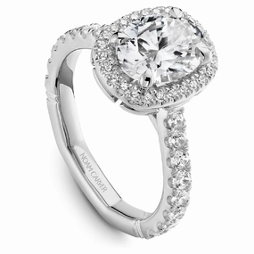 Noam Carver Atelier Cushion Halo Engagement Ring Setting in White Gold Vintage Accent Muted Elegance