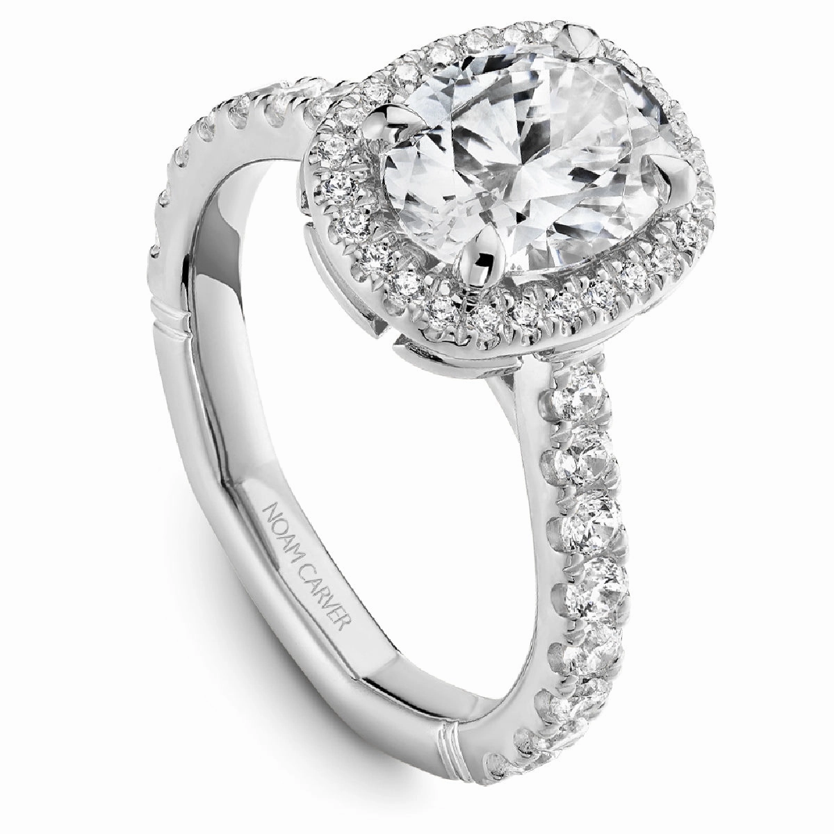 Sophisticated Shine Pieces Trendy Layers Noam Carver Atelier Cushion Halo Engagement Ring Setting in White Gold