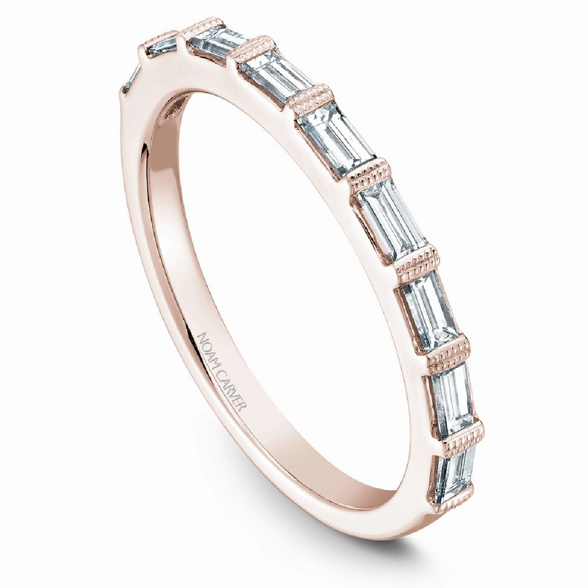 Noam Carver Baguette Diamond Wedding Band in Rose Gold Vibrant Shine