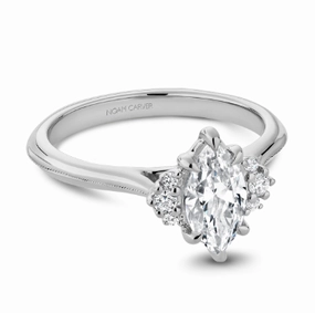 Subtle Elegance Distinctive Shape Noam Carver Marquise Center Side Stone Diamond Engagement Ring Setting in 14K White Gold (.08ctw)