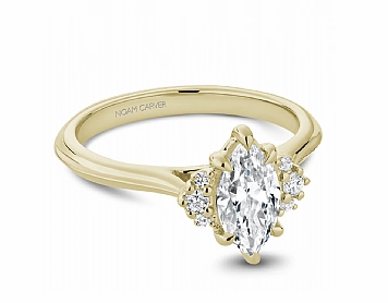 Holiday look Luxe style Noam Carver Marquise Center Side Stone Diamond Engagement Ring Setting in 14K Yellow Gold (.09ctw)