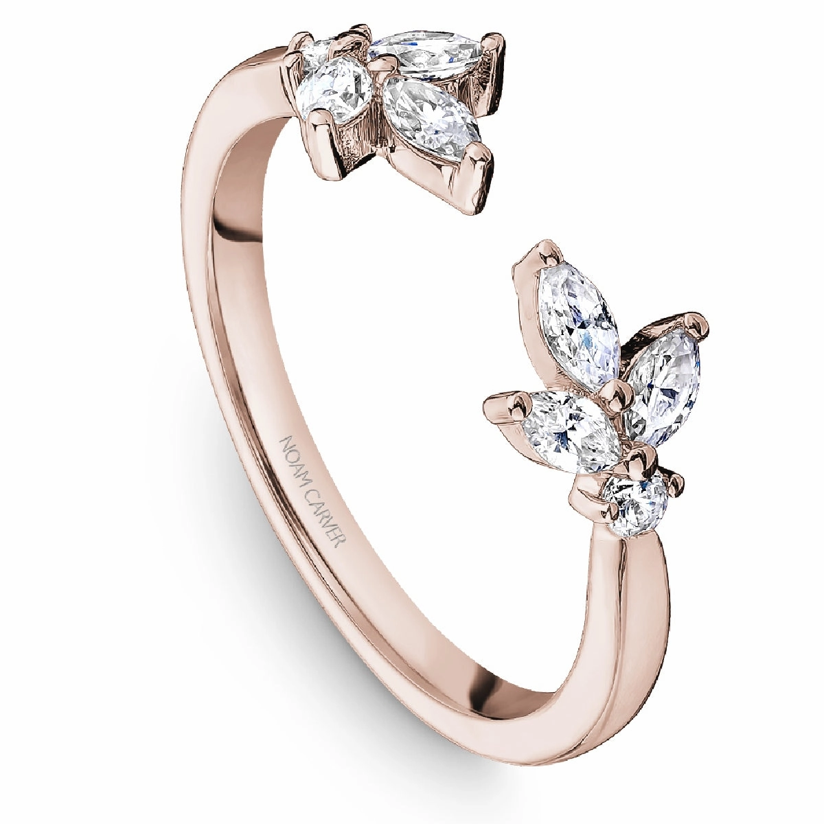 Luxury Outfit Sparkling Piece Noam Carver Open Floral Diamond Wedding Band in Rose Gold
