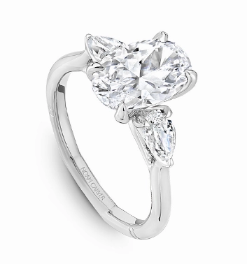 Elite Detail Photo Ready Noam Carver Oval Center Three-Stone Diamond Engagement Ring Setting in 14K White Gold (.50ctw)
