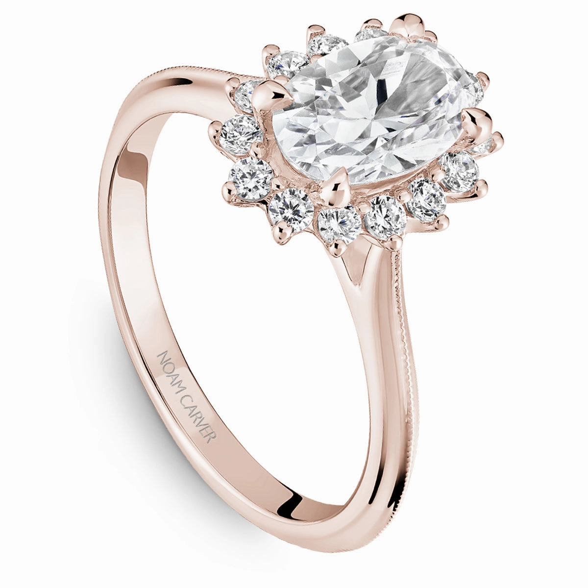 Statement Shine Noam Carver Oval Halo Diamond Engagement Ring Setting in 14K Rose Gold (0.30ctw)