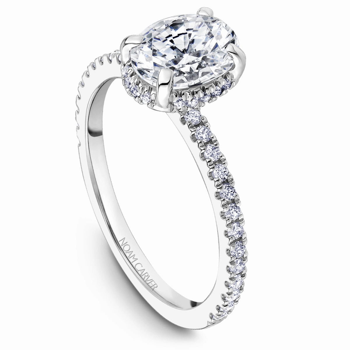 Travel Ready Bold Craftsmanship Noam Carver Oval Halo Diamond Engagement Ring Setting in White Gold