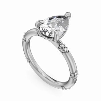 Special Style Noam Carver Pear Center Side Stone Diamond Engagement Ring Setting in 14K White Gold (.18ctw)