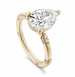 Noam Carver Pear Center Side Stone Diamond Engagement Ring Setting in 14K Yellow Gold (.18ctw) Unique Craftwork Silk Finish