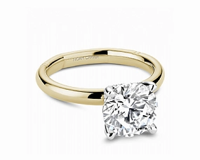 Noam Carver Round Center Hidden Halo Diamond Engagement Ring Setting in 14K Yellow/White Gold (.08ctw) Gift Feature Charming Gems