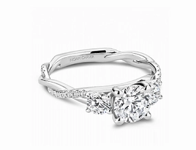 Noam Carver Round Center Side Stone Diamond Engagement Ring Setting in 14K White Gold (.67ctw) Vivid Finish