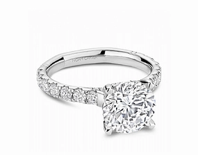 Noam Carver Round Center Side Stone Diamond Engagement Ring Setting in 14K White Gold (.82ctw) Custom pieces Delicate Flash