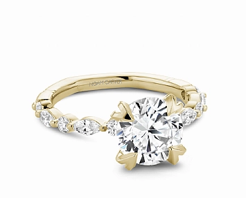 Noam Carver Round Center Side Stone Diamond Engagement Ring Setting in 14K Yellow Gold (.20ctw) Statement Shine Layered Detail