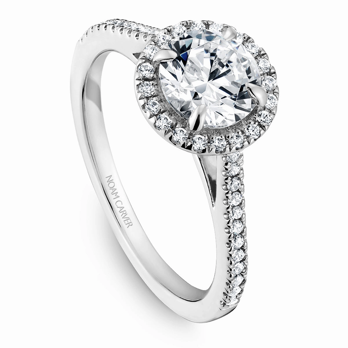 Noam Carver Round Halo Diamond Engagement Ring Setting in White Gold Dazzling Style