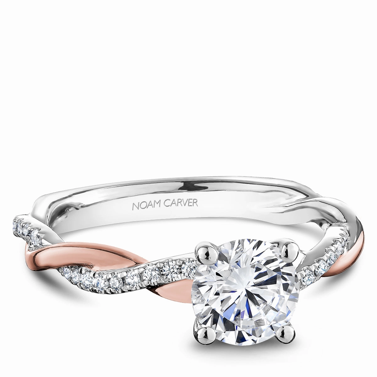 Seasonal Shine Handcrafted Craft Noam Carver Twist Diamond Engagement Ring Setting in White and Rose Gold