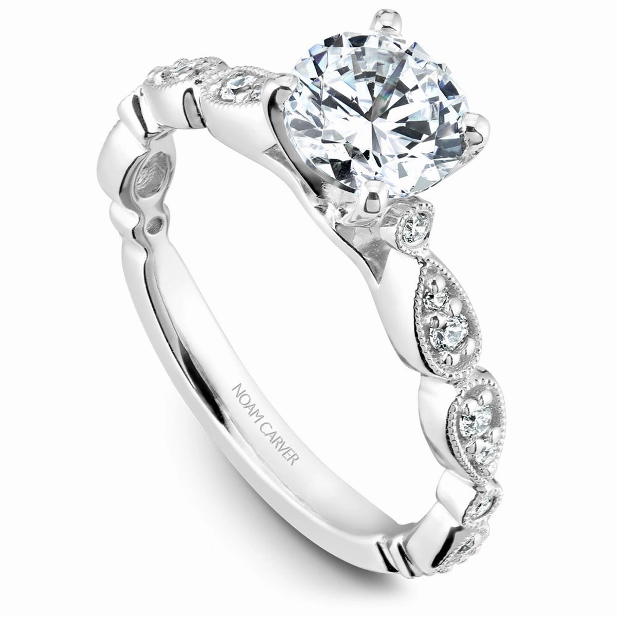 Minimal Detail Noam Carver Vintage Diamond Engagement Ring Setting in White Gold