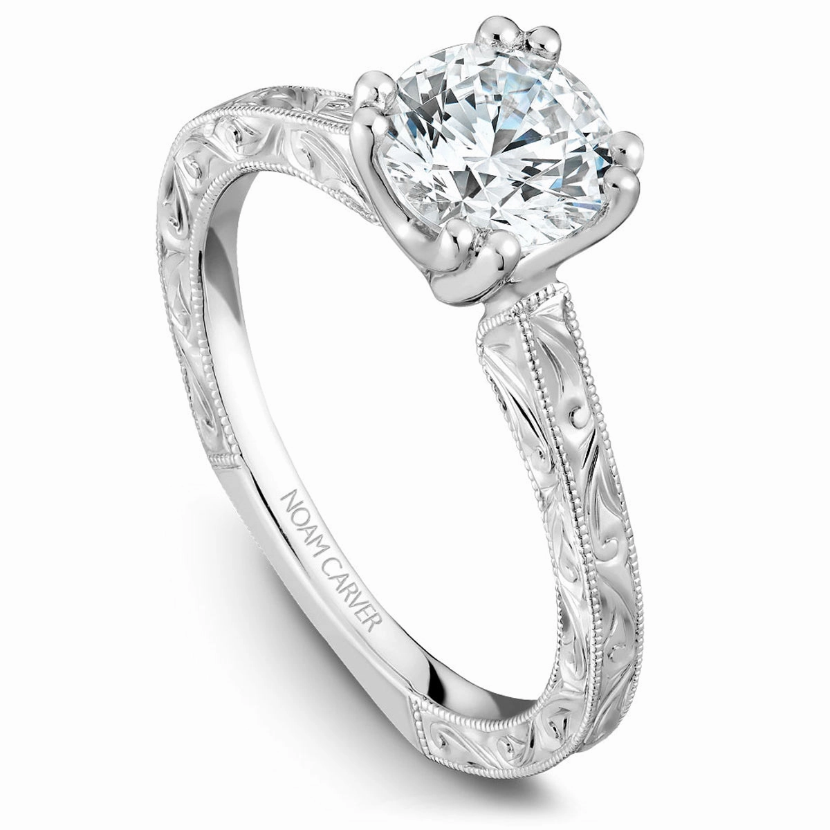 Shiny Embellishment Noam Carver Vintage Solitaire Engagement Ring in White Gold