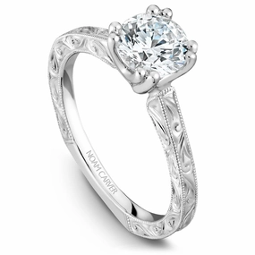 Shiny Embellishment Noam Carver Vintage Solitaire Engagement Ring in White Gold