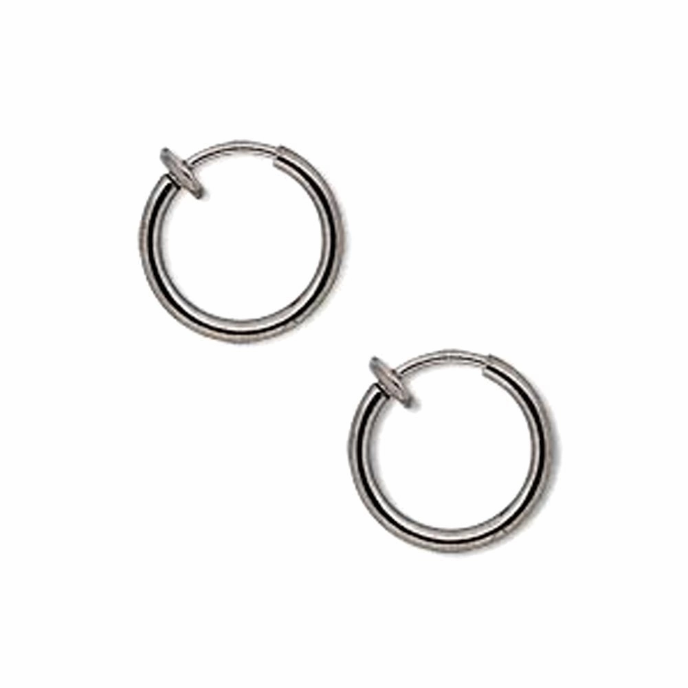 Matte Adornment Non-pierced Hoop Earrings with Gunmetal Finish 13mm Round