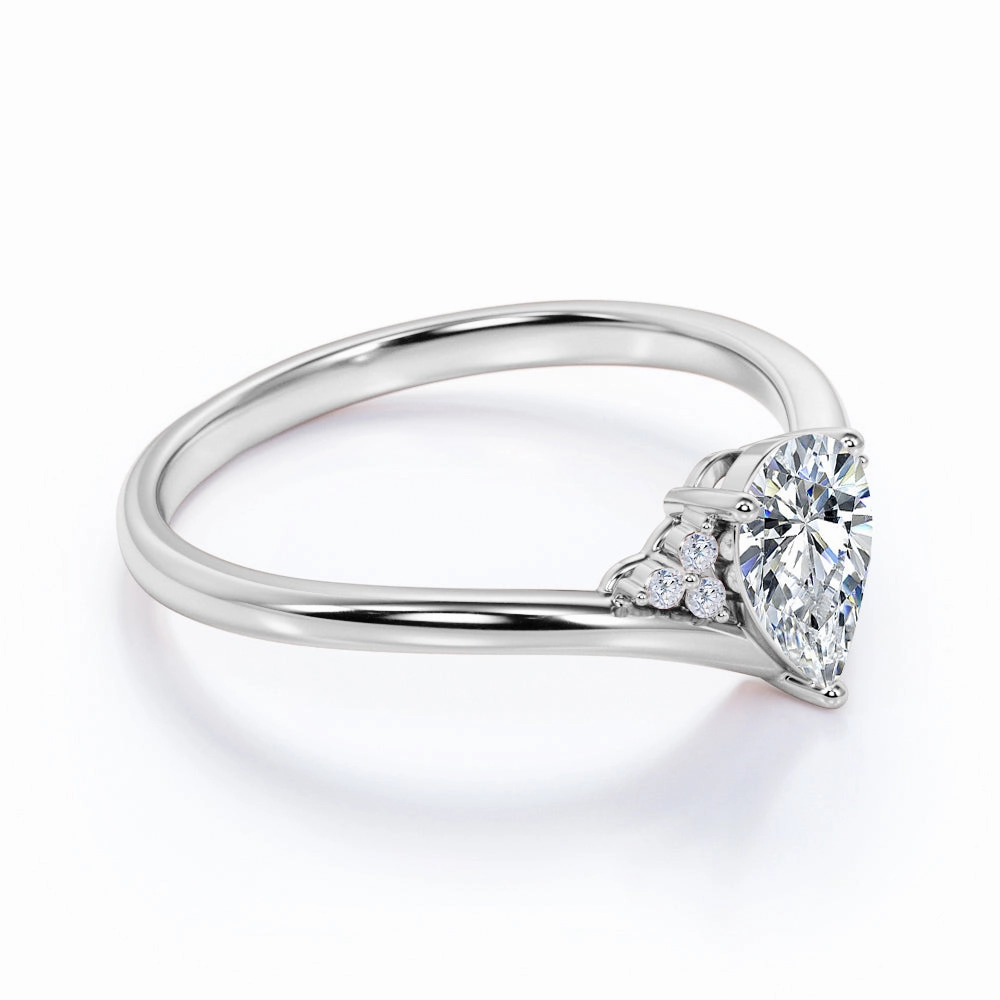 0.5 ct  TDW Pear Shaped Diamond Three Prong Engagement Ring in White Gold Economy Choice Classic Detail