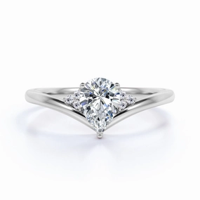 0.5 ct  TDW Pear Shaped Diamond Three Prong Engagement Ring in White Gold Timeless Embellishment Exclusive Work