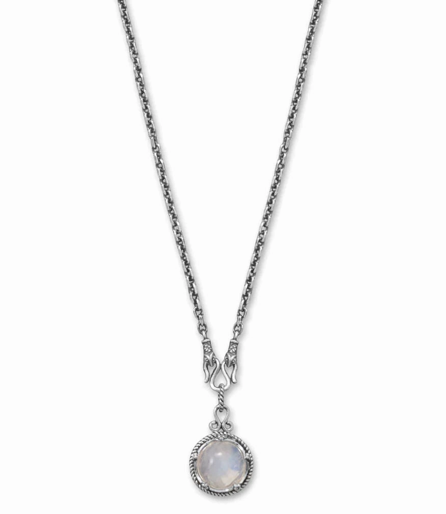 Lightweight Piece Reversible Rainbow Moonstone and Lapis Lazuli Necklace - Adjustable