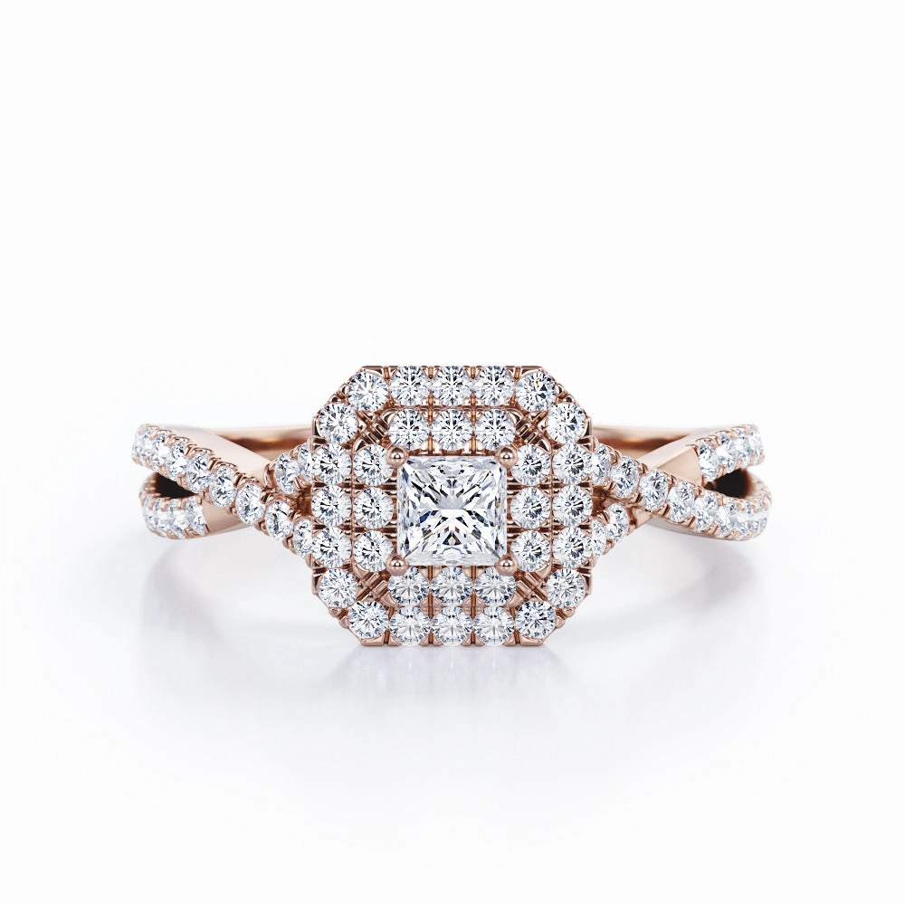 Octagon Double Halo 0.50 TCW Princess Cut Diamond Pave Infinity Engagement Ring in White Gold Translucent Material