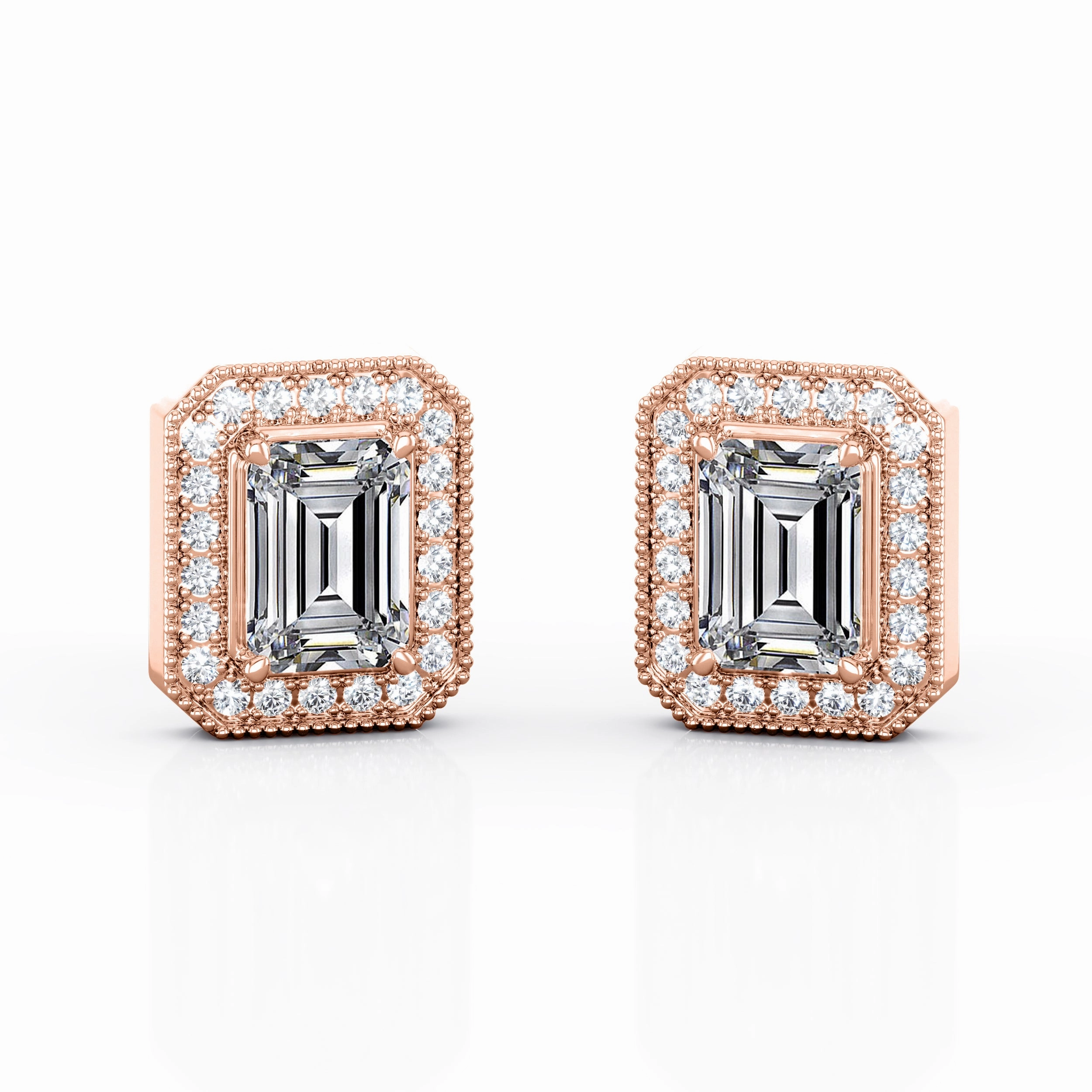 Octagonal Milgrain 0.85 CT TDW Emerald Cut Diamond Surface Prong Stud Earrings in White Gold Geometric Item Formal Accent