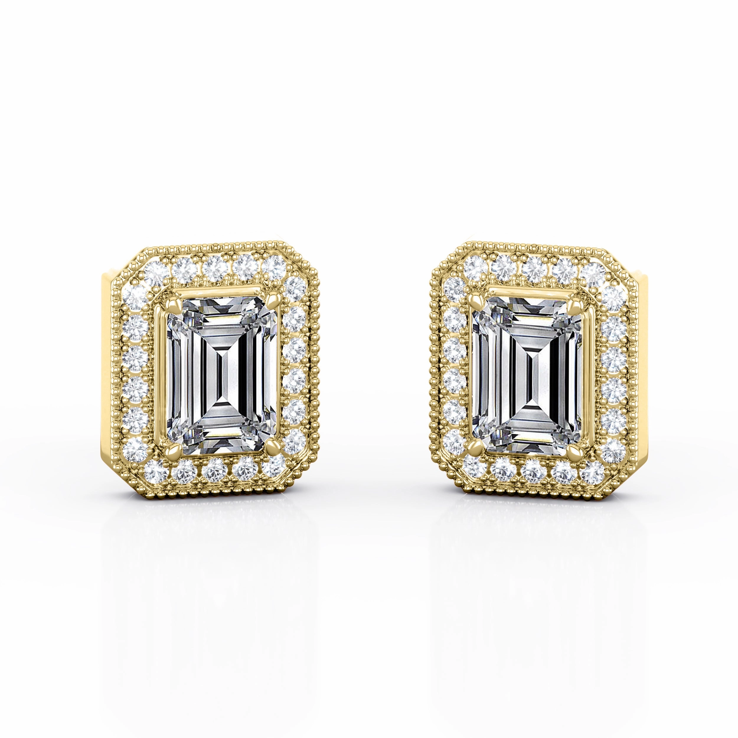 Octagonal Milgrain 0.85 CT TDW Emerald Cut Diamond Surface Prong Stud Earrings in White Gold Pretty Embellishment Decorative design
