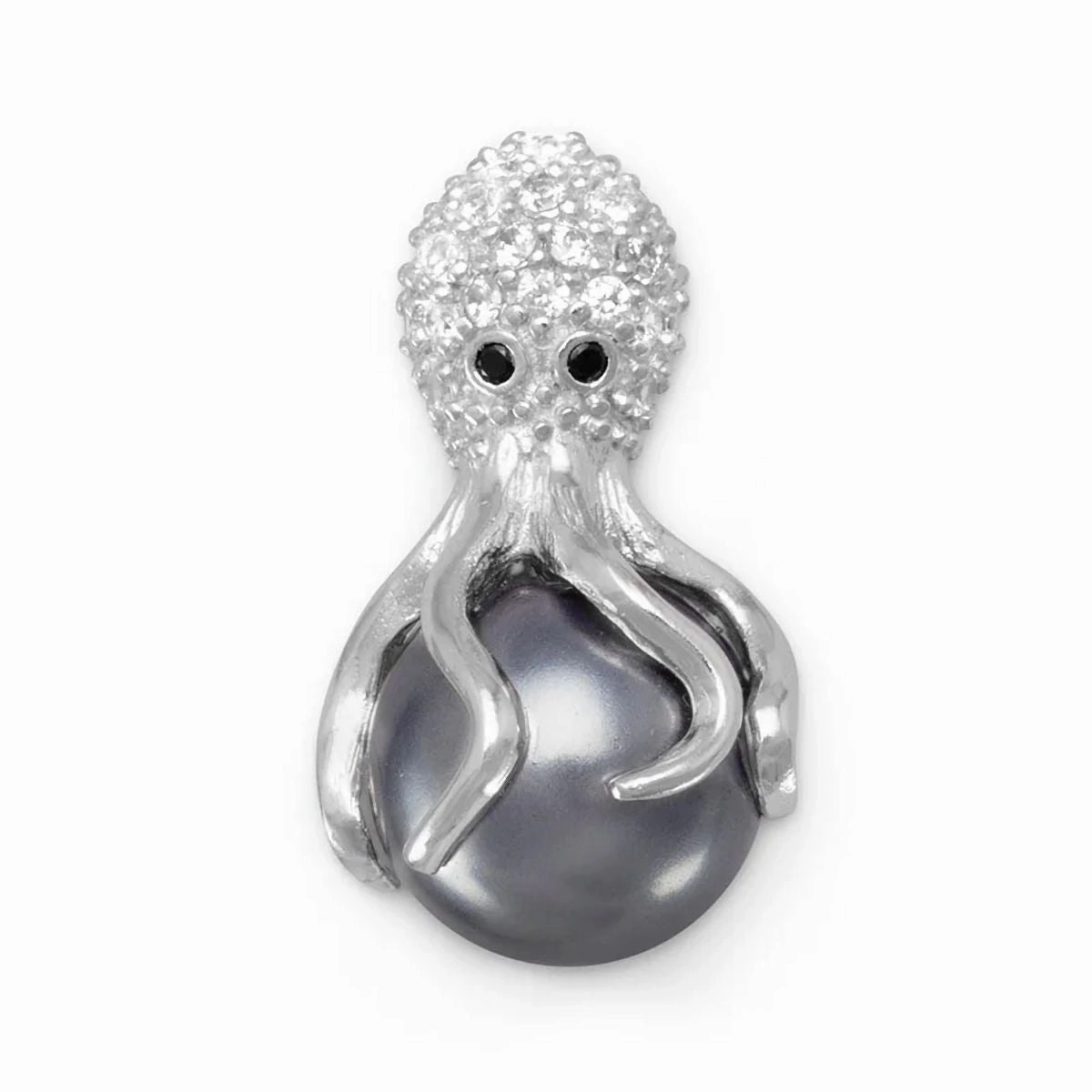 Octopus Slide Necklace with Cubic Zirconia and Simulated Grey Pearl Elegant Ornament