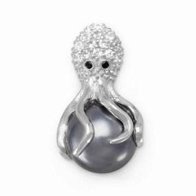 Octopus Slide Necklace with Cubic Zirconia and Simulated Grey Pearl Elegant Ornament