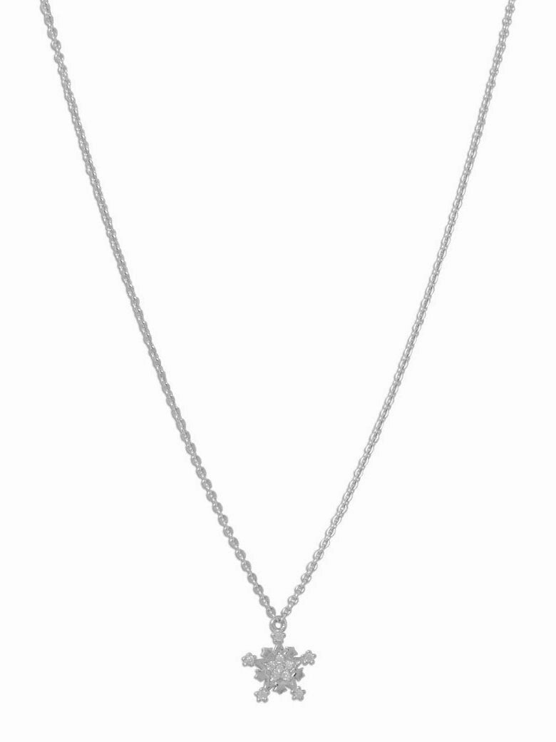 Tiny Snowflake Pendant Necklace Rhodium on Sterling Silver - Nontarnish Adjustable Length Jewelry Vogue Style