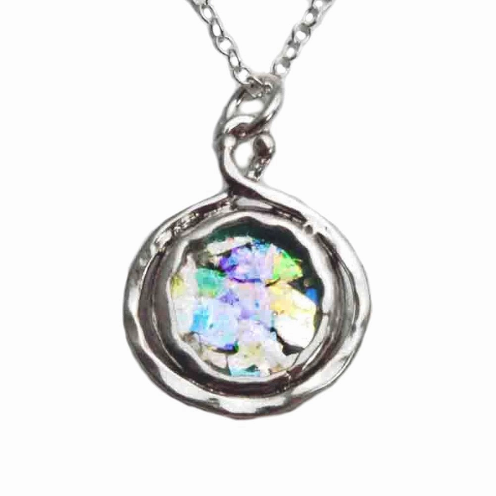 Ancient Roman Glass Necklace Round Sterling Silver Youth Accent Sophisticated Edge