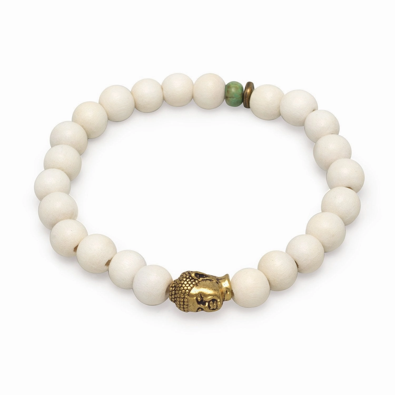 Wildfire Fashion Buddha Charm Stretch Bracelet White Wood Beads Support Artisans Oxidized Silver