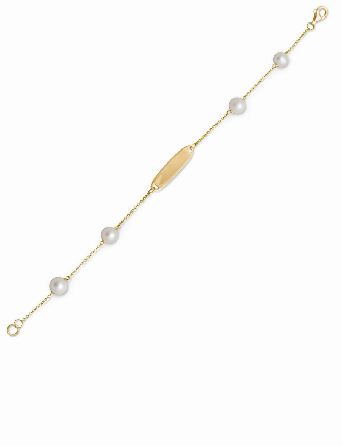 White Cultured Freshwater Pearl ID Bracelet Gold-plated Sterling Silver Reliable Choice Diamond Grade