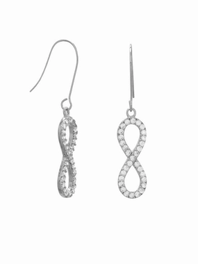 Infinity Dangle Earrings Cubic Zirconia and Rhodium on Sterling Silver - Nontarnish Gorgeous Choice Cute Piece