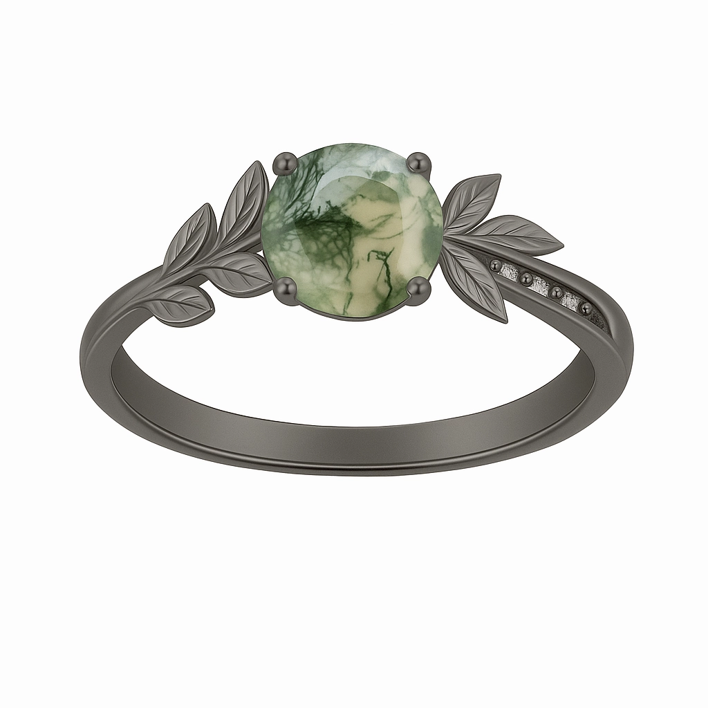 Sparkling Craft 1.05 Ct Round Green Moss Agate Leaf Engagement Ring