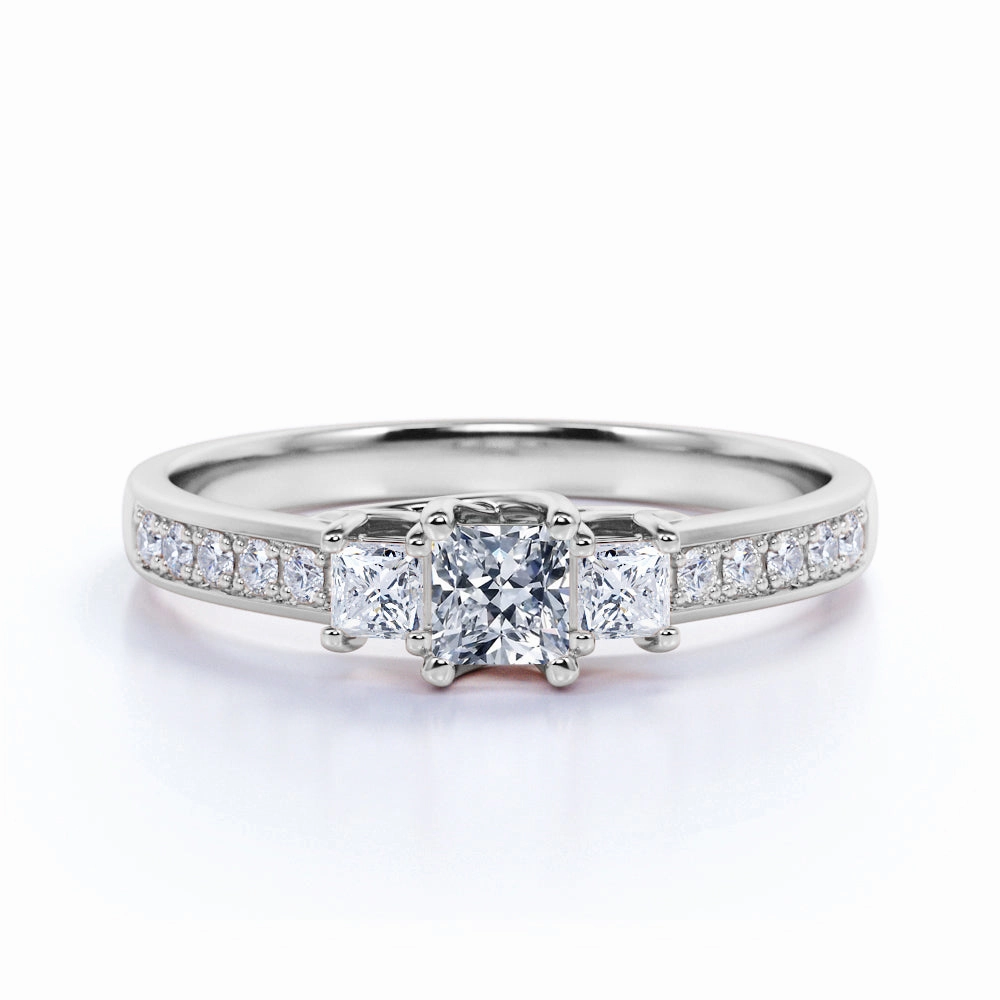 Special Occasion 1 Ct Princess Cut Diamond Trilogy Engagement Ring