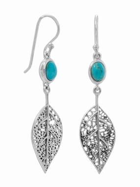 Sterling Silver Filigree Leaf Drop Reconstituted Turquoise Earrings comfortable accessory