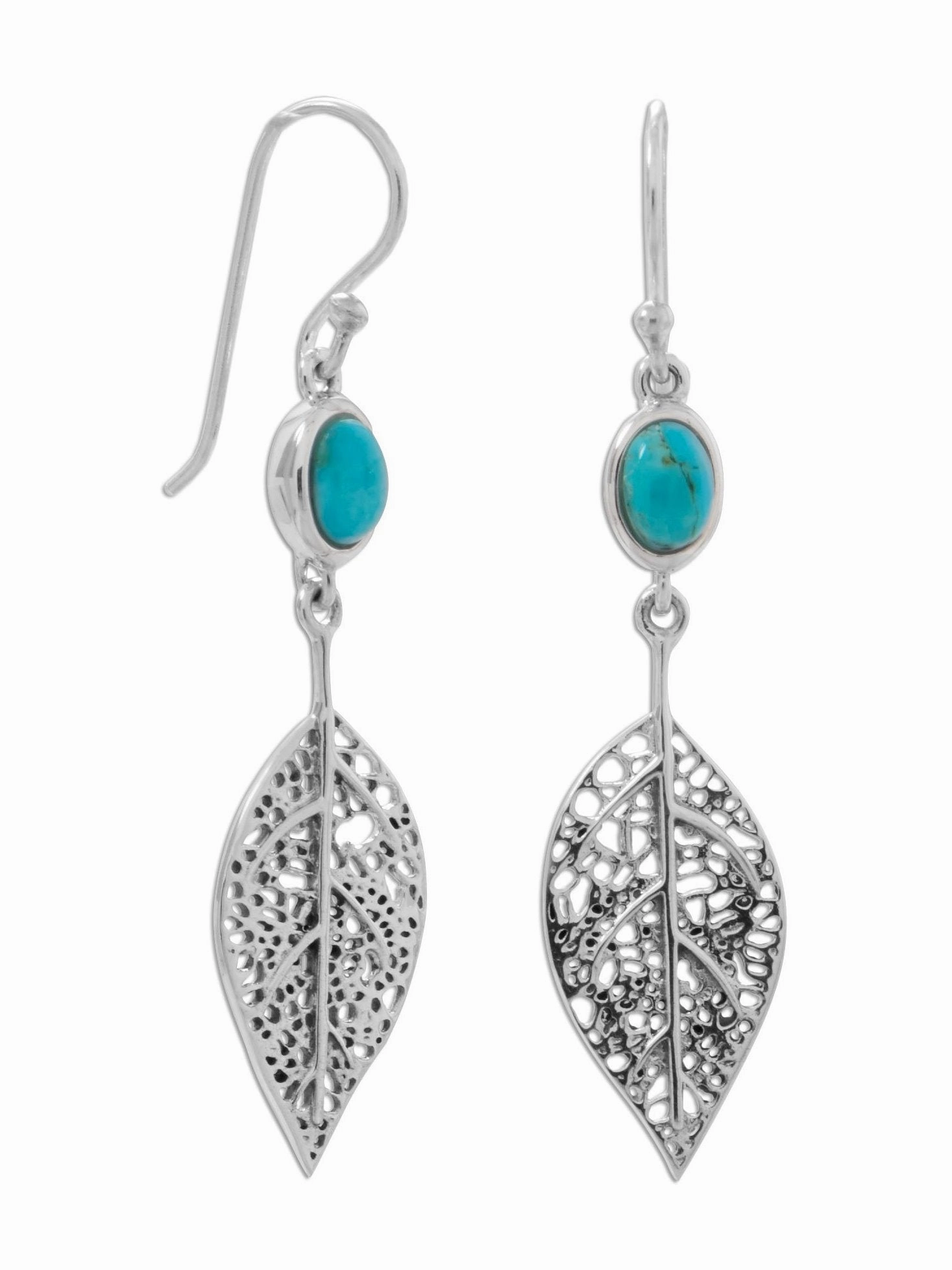 Sterling Silver Filigree Leaf Drop Reconstituted Turquoise Earrings comfortable accessory