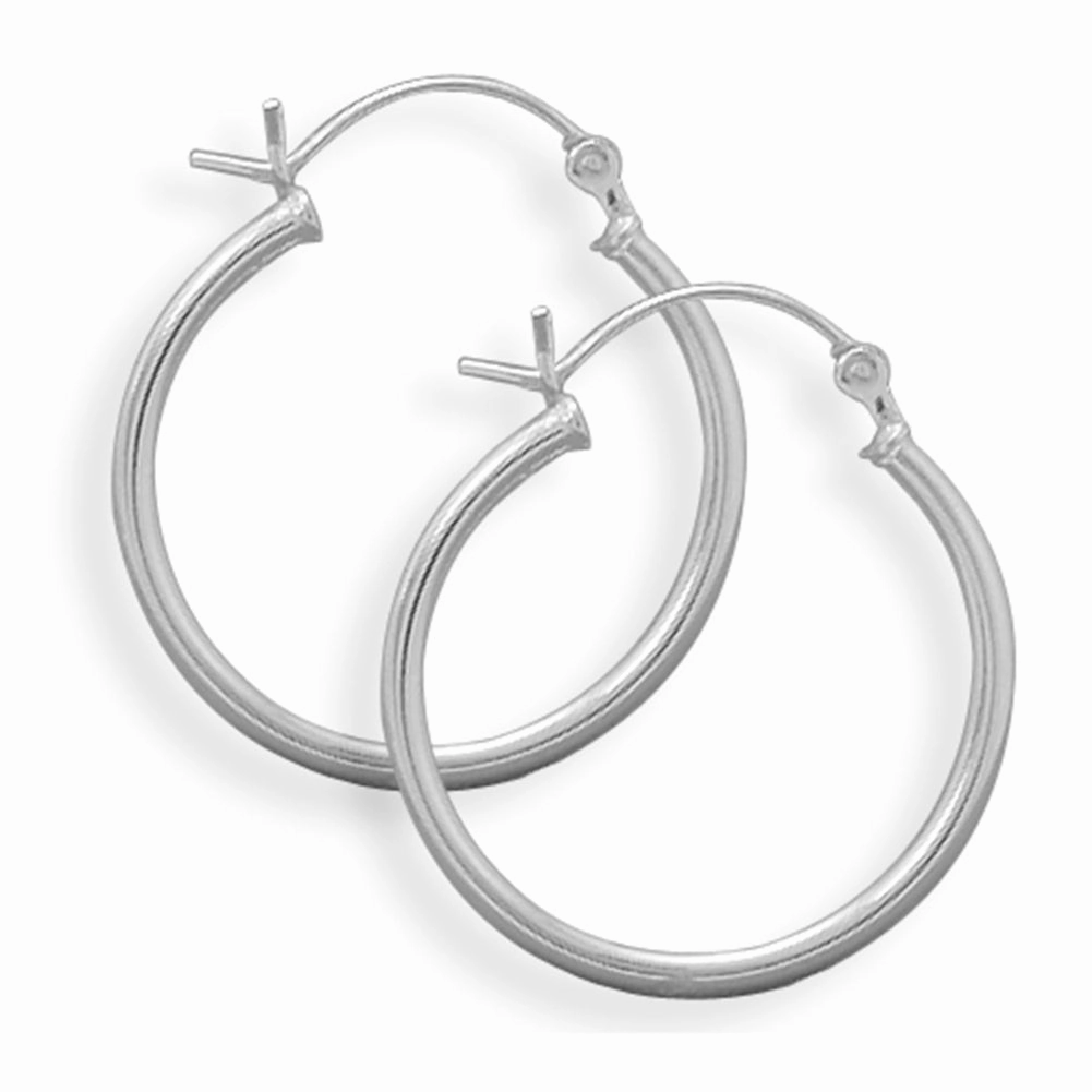 Elegant Element Medium Small Round Tube Sterling Silver Hoop Earrings 24mm Diameter