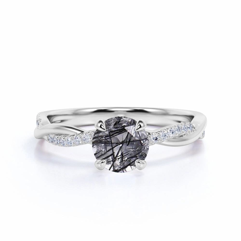1.25 ct Round Black Rutilated Quartz Infinity Pave Engagement Ring Custom Craft Signature Vibe