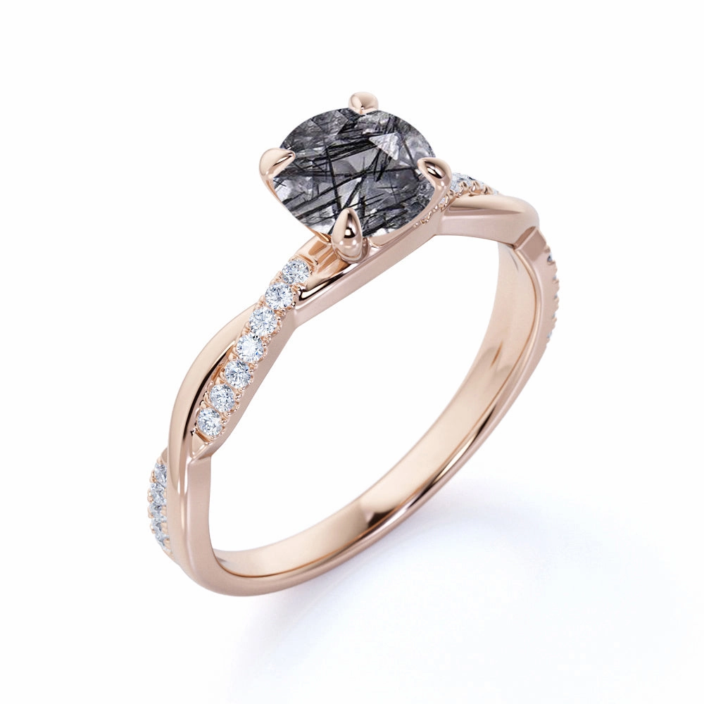 Hypoallergenic Craft Quality Craft 1.25 ct Round Black Rutilated Quartz Infinity Pave Engagement Ring