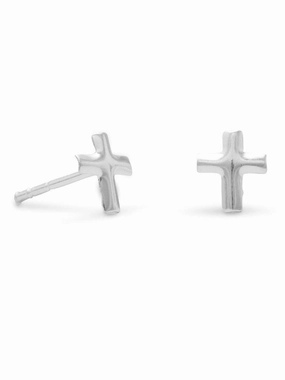 Safe Feature Festive Decoration Extra Small Polished Cross Sterling Silver Post Stud Earrings