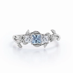 Graceful Structure 1 ct Princess Aquamarine Floral Engagement Ring