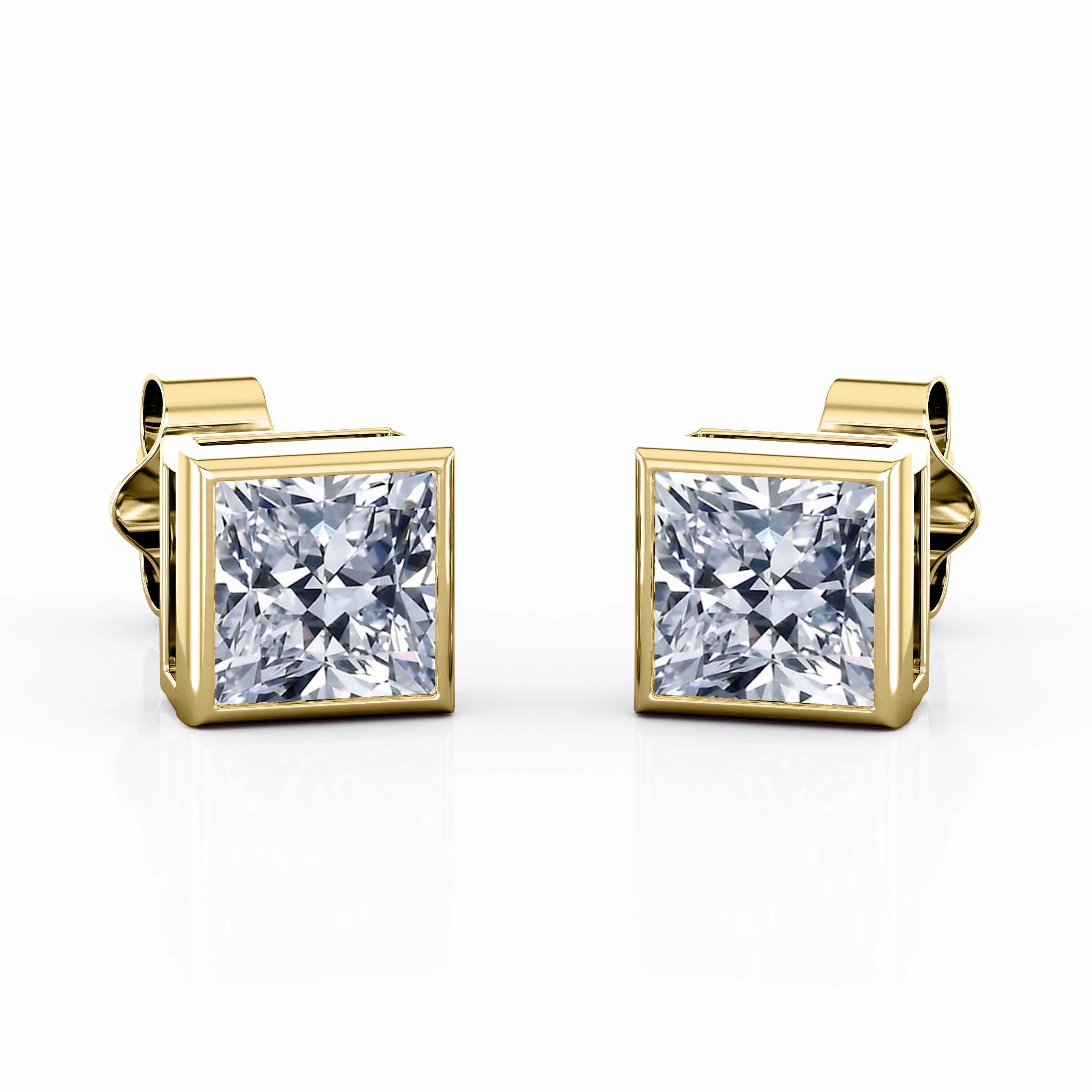 Holiday Item Secure Must-Have Single Stone Bezel Set 1 Carat Princess Cut Moissanite Simple Ear Studs in White Gold