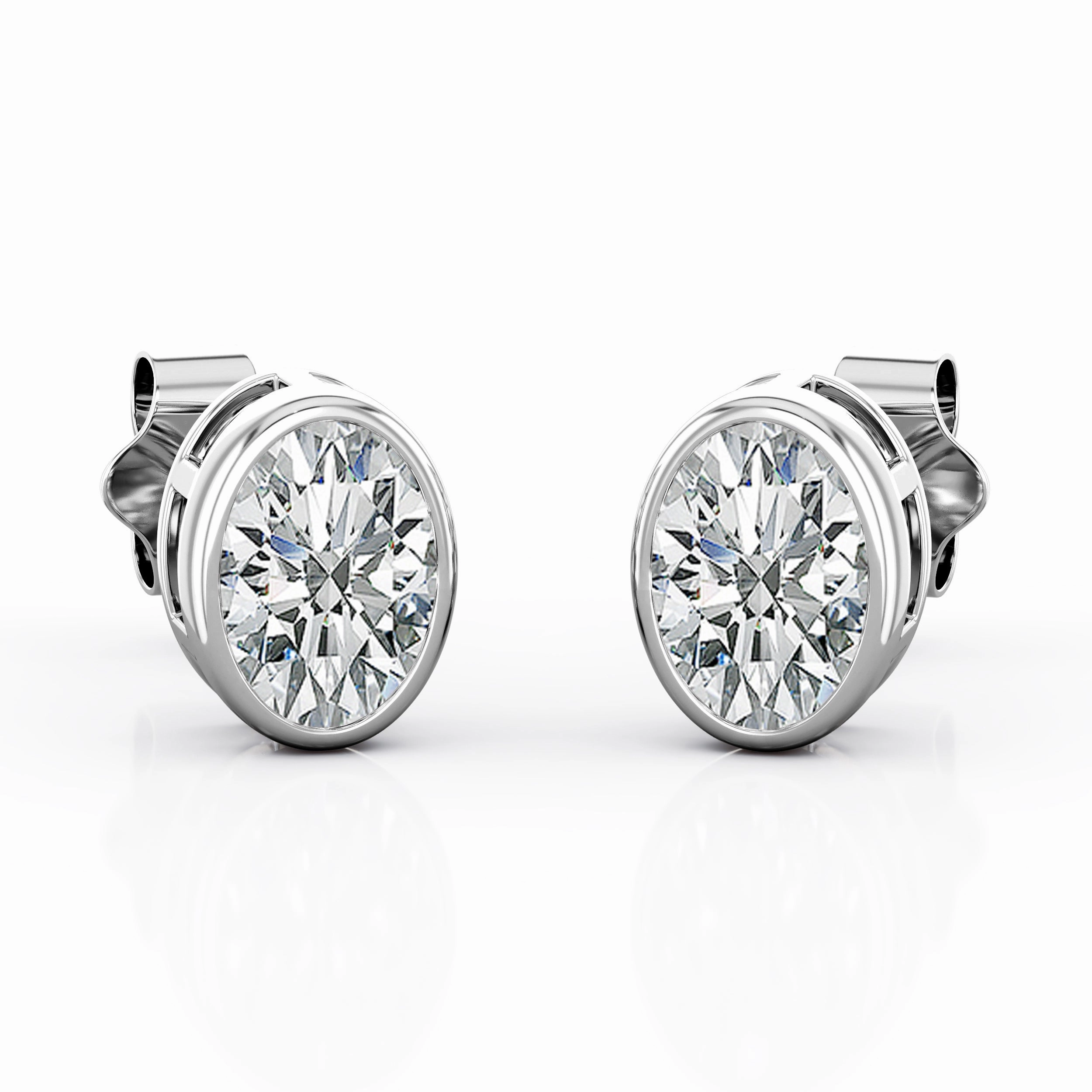 Solitaire 1 Carat Oval Cut Certified Moissanite Bezel Set Stud Earrings in Yellow Gold Corporate Trinket