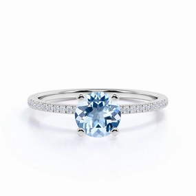 Day Wear Three Stone 1.25 ct Round Aquamarine Engagement Ring